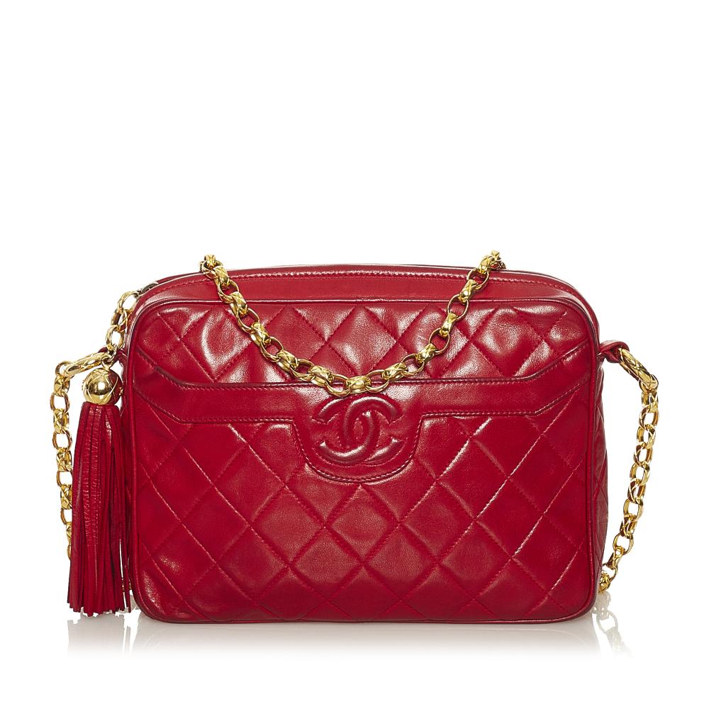 Chanel B Chanel Red Lambskin Leather Leather CC Quilted Lambskin Tassel Crossbody Bag France