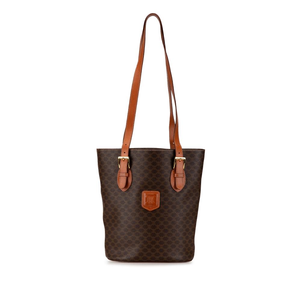 Celine B Celine Brown Coated Canvas Fabric Macadam Tote Italy