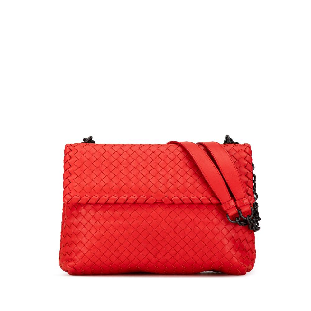 Bottega Veneta B Bottega Veneta Red Calf Leather Large Intrecciato Olimpia Italy