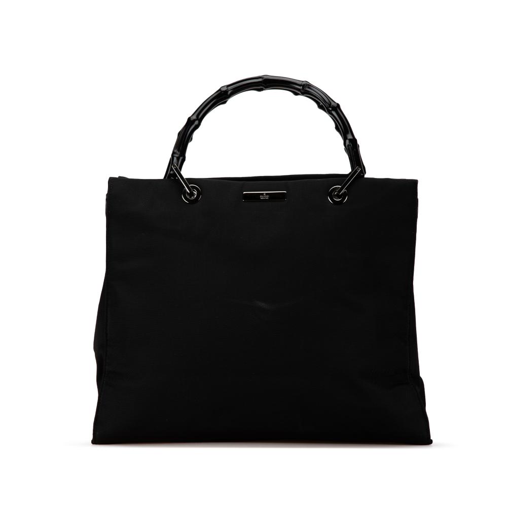 Gucci B Gucci Black Nylon Fabric Bamboo Tote Italy