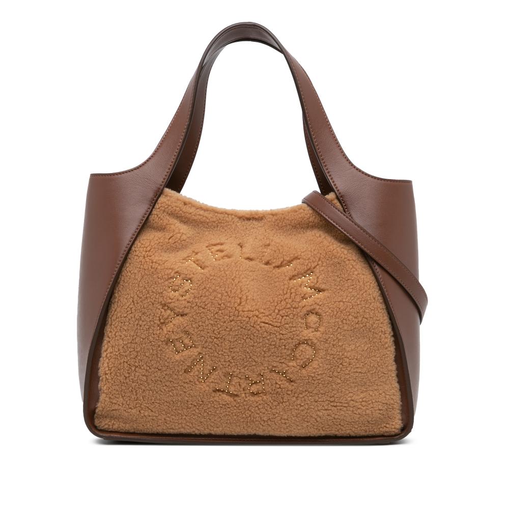 Stella McCartney AB Stella McCartney Brown Chemical Fiber Fabric Faux Shearling Logo Teddy Satchel Italy