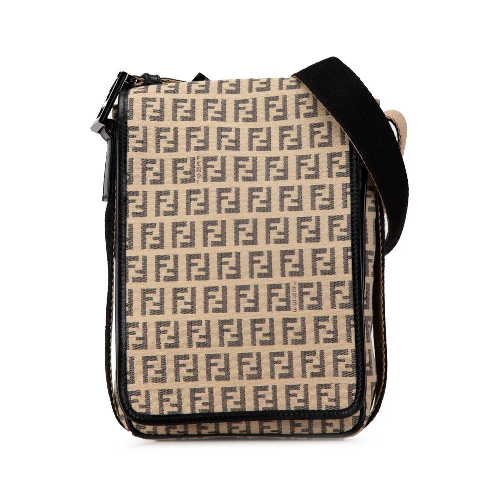 Fendi B Fendi Brown Beige Canvas Fabric Zucchino Crossbody Italy