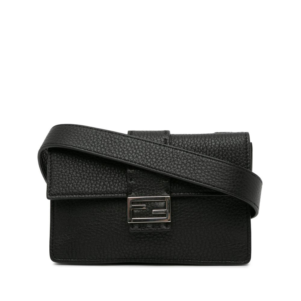 Fendi AB Fendi Black Calf Leather Selleria Flat Convertible Belt Baguette Italy