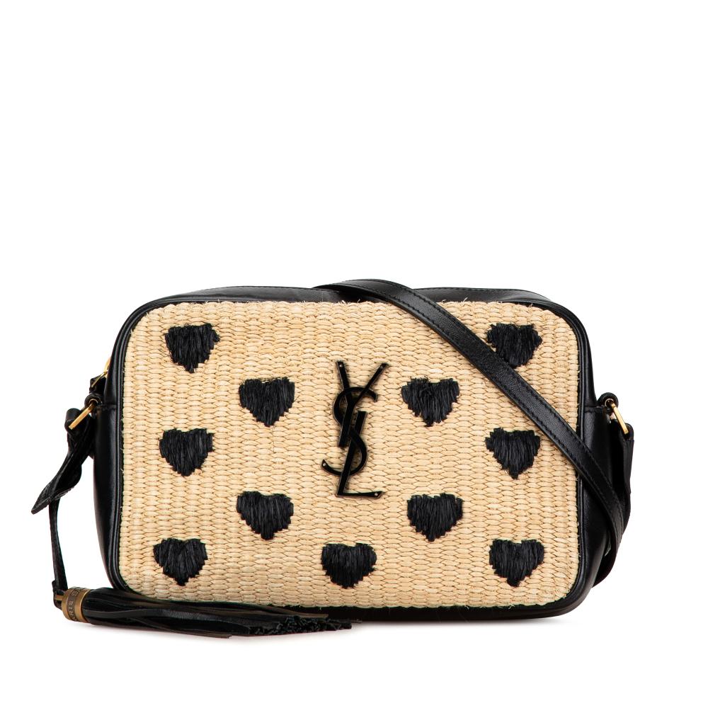 Saint Laurent B Saint Laurent Brown Beige Raffia Natural Material Woven Monogram Lou Heart Camera Bag Italy