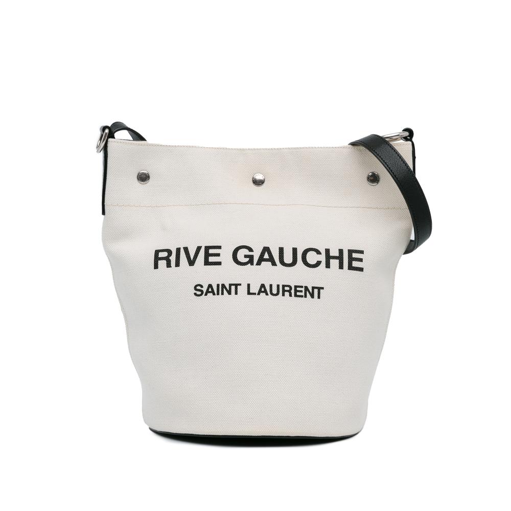 Saint Laurent AB Saint Laurent Brown Light Beige Canvas Fabric Rive Gauche Bucket Bag Italy