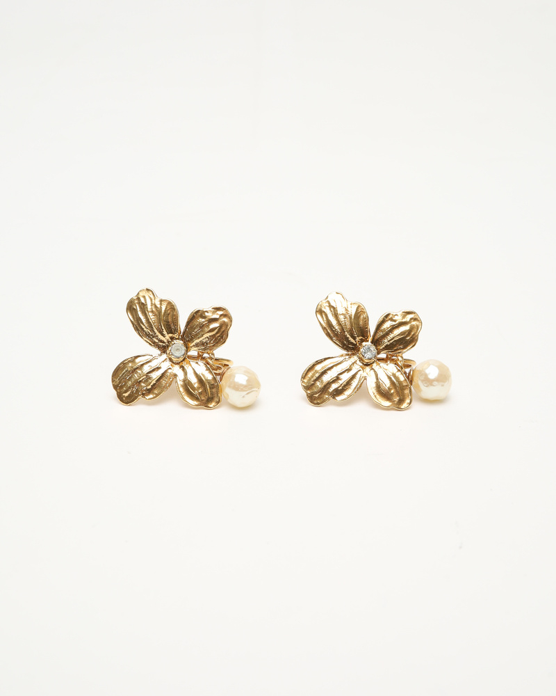 Saint Laurent Floral Rhinestone and Pearl Earrings