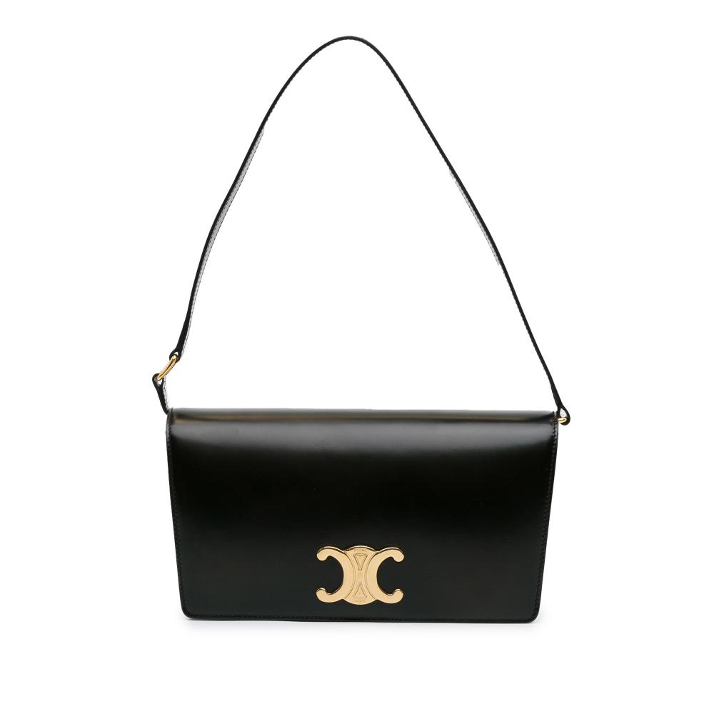 Celine B Celine Black Calf Leather Trapeze Triomphe Shoulder Bag Italy