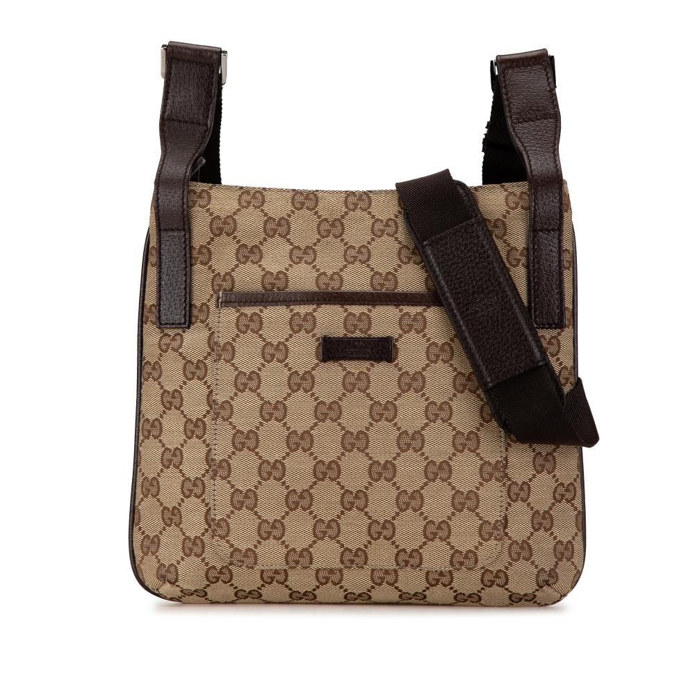 Gucci AB Gucci Brown Beige Canvas Fabric GG Crossbody Bag Italy