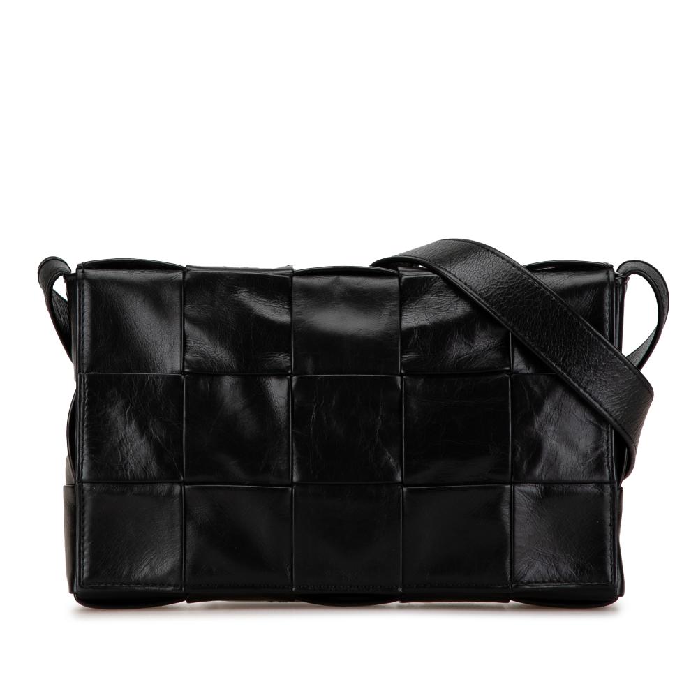 Bottega Veneta B Bottega Veneta Black Lambskin Leather Leather Lambskin Intrecciato Cassette Crossbody Italy