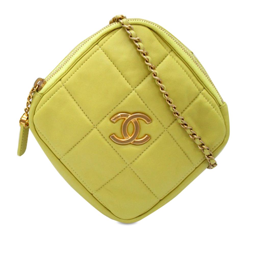 Chanel AB Chanel Yellow Lambskin Leather Leather CC Quilted Lambskin Diamond Clutch with Chain Italy