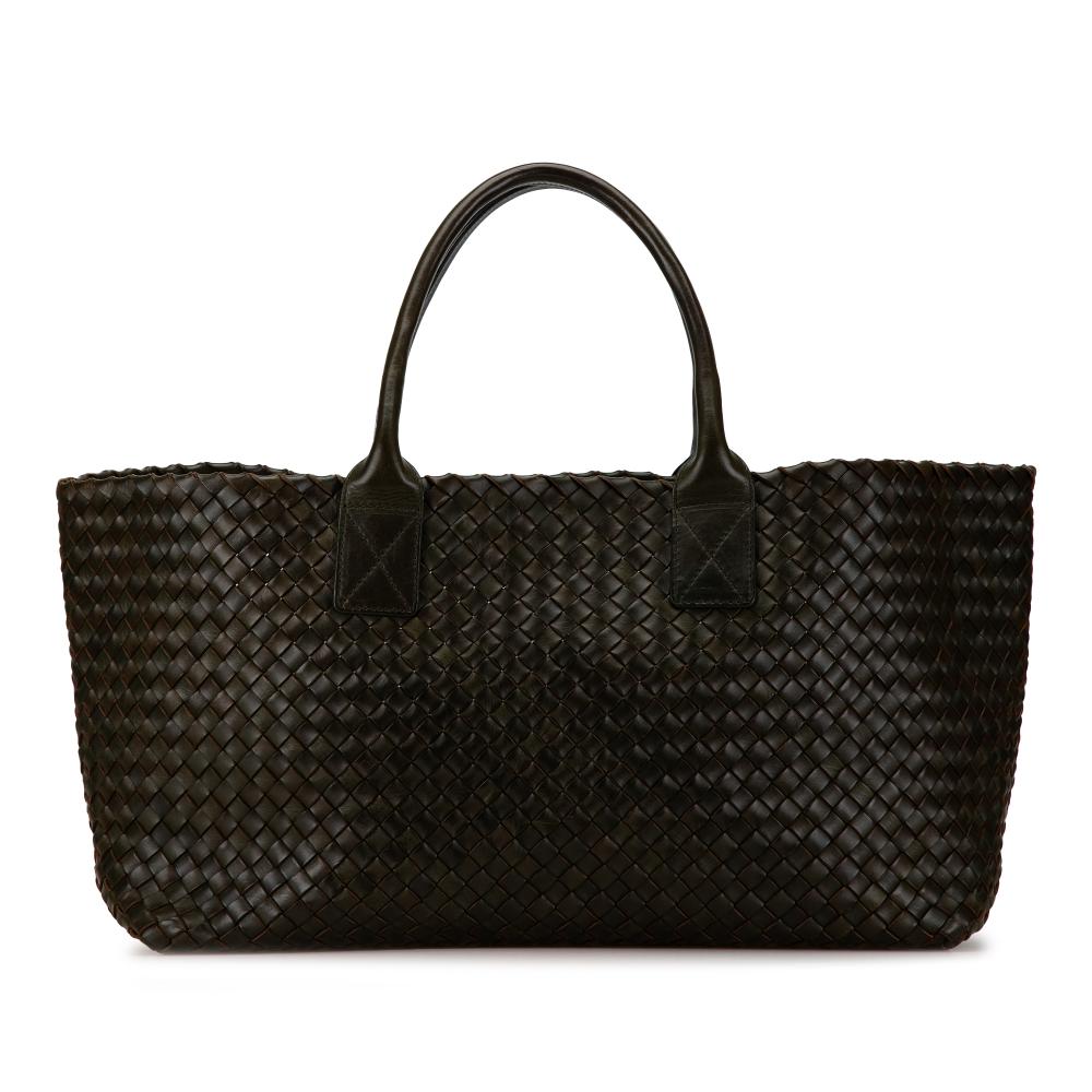 Bottega Veneta B Bottega Veneta Green Olive Green Lambskin Leather Leather Medium Intreccio Cabat Tote Italy