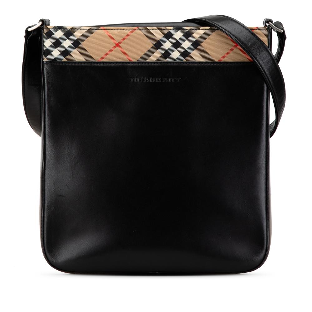 Burberry B Burberry Black Calf Leather Nova Check Trimmed Crossbody United Kingdom