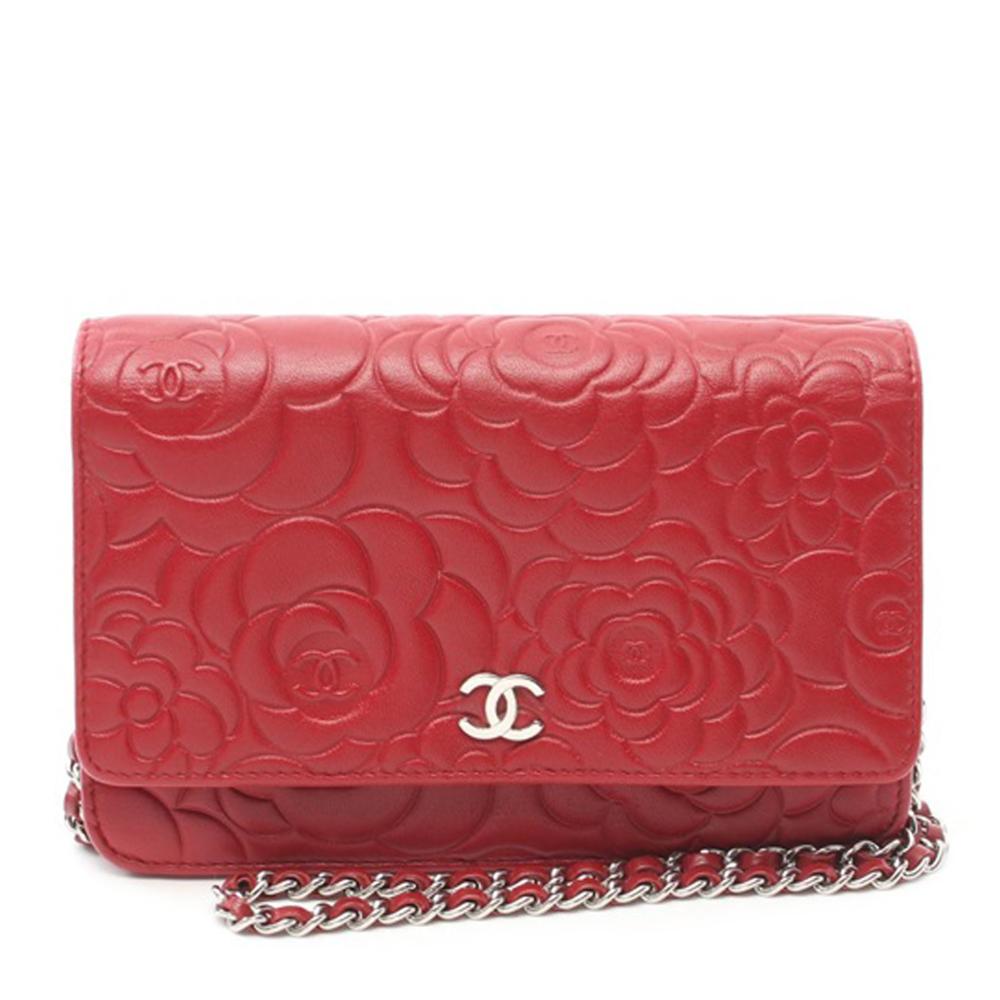 Chanel B Chanel Red Lambskin Leather Leather Lambskin Camellia Wallet On Chain Italy