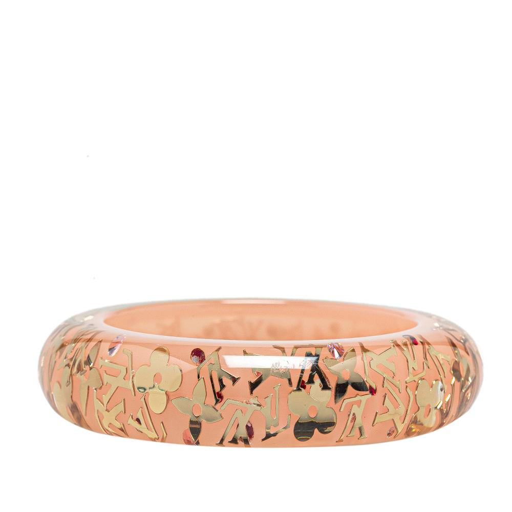 Louis Vuitton B Louis Vuitton Pink with Gold Resin Plastic Monogram Inclusion Bangle GM Italy