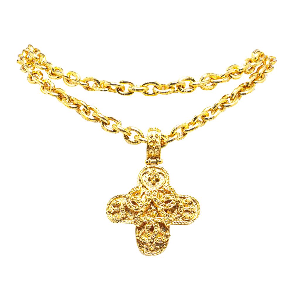 Chanel AB Chanel Gold Gold Plated Metal Triple CC Clover Pendant Necklace France