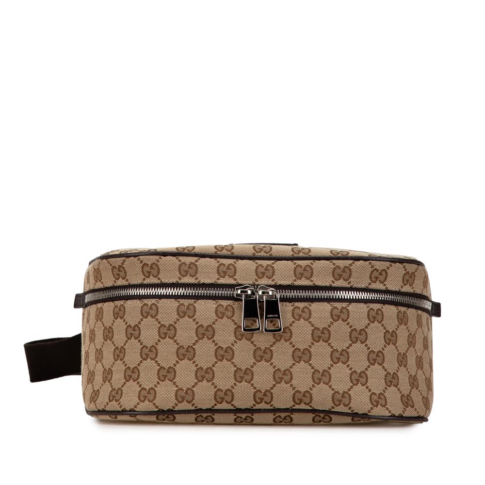 Gucci B Gucci Brown Beige Canvas Fabric GG Waist Pouch Italy