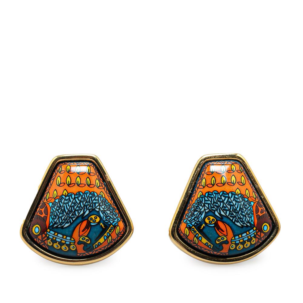 Hermès B Hermès Blue Enamel Other Cloisonne Clip On Earrings France