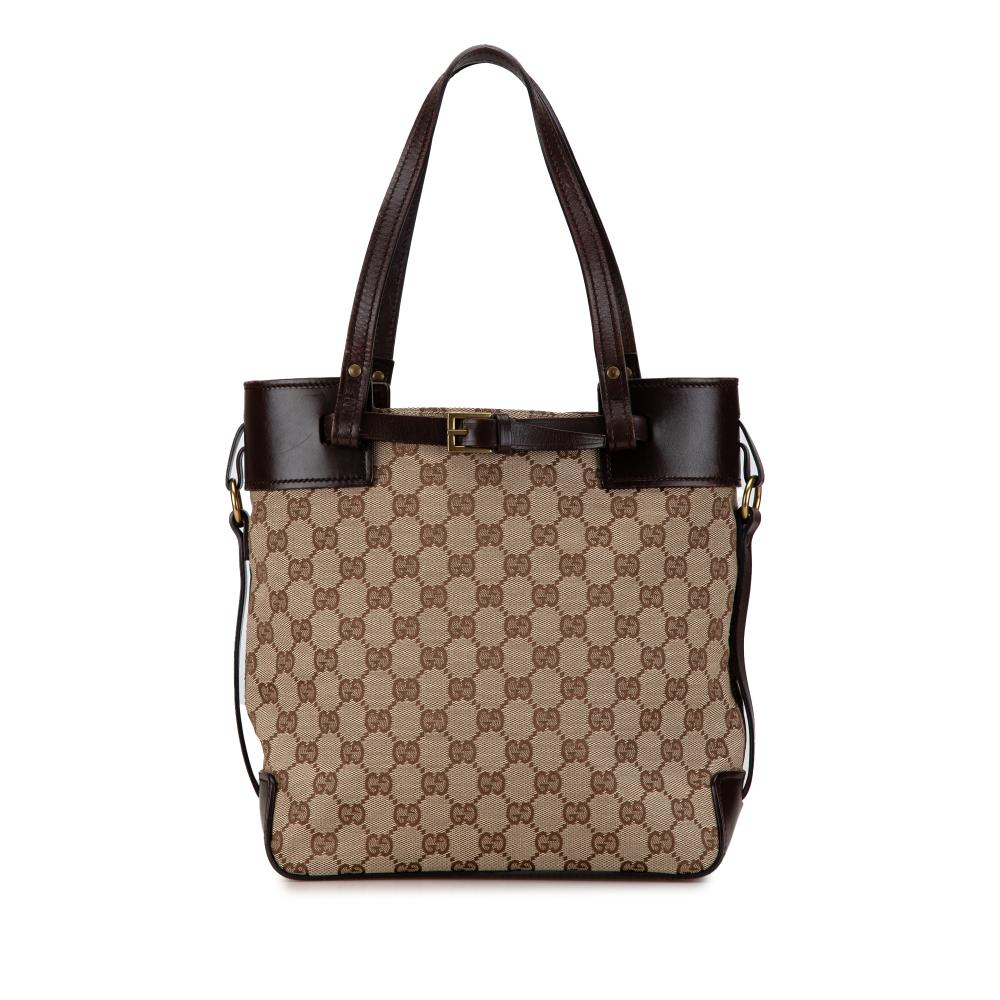 Gucci B Gucci Brown Canvas Fabric GG Tote Italy