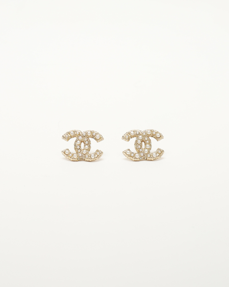 Chanel Coco Mark Pearl Rhinestone Earrings