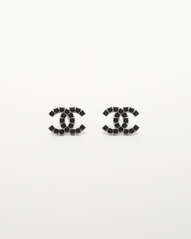 Chanel Coco Mark Black Rhinestone Earrings