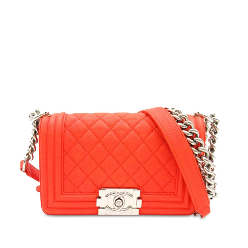 Chanel AB Chanel Orange Caviar Leather Leather Small Caviar Boy Flap France