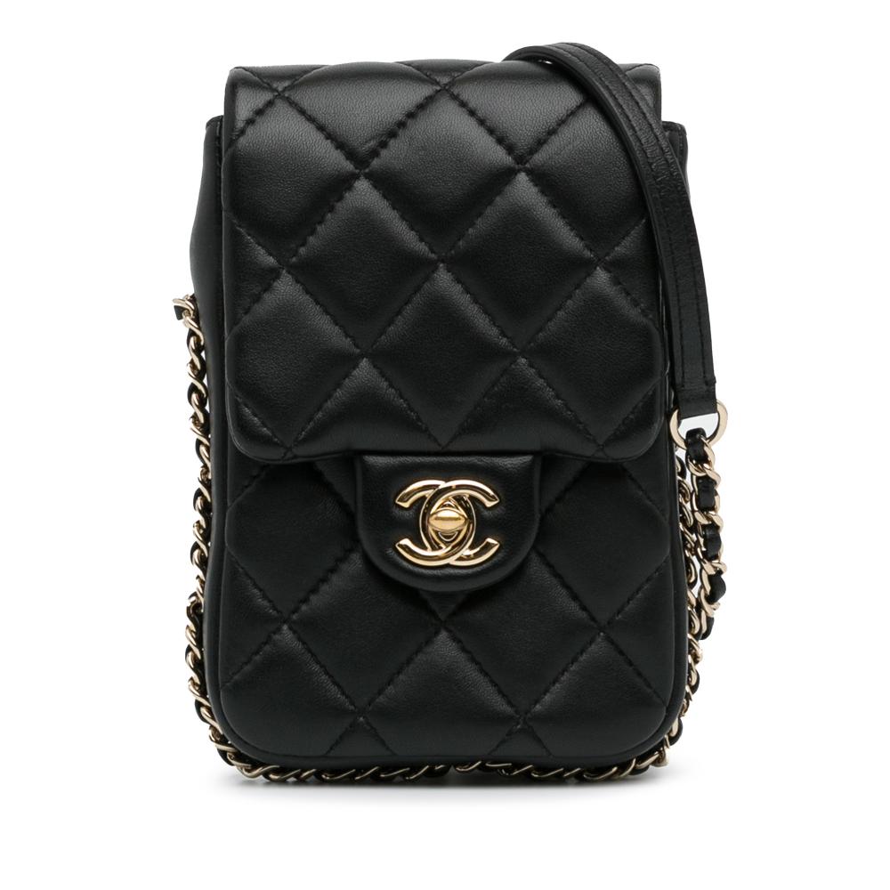 Chanel B Chanel Black Lambskin Leather Leather Lambskin My Precious Phone Case Flap France