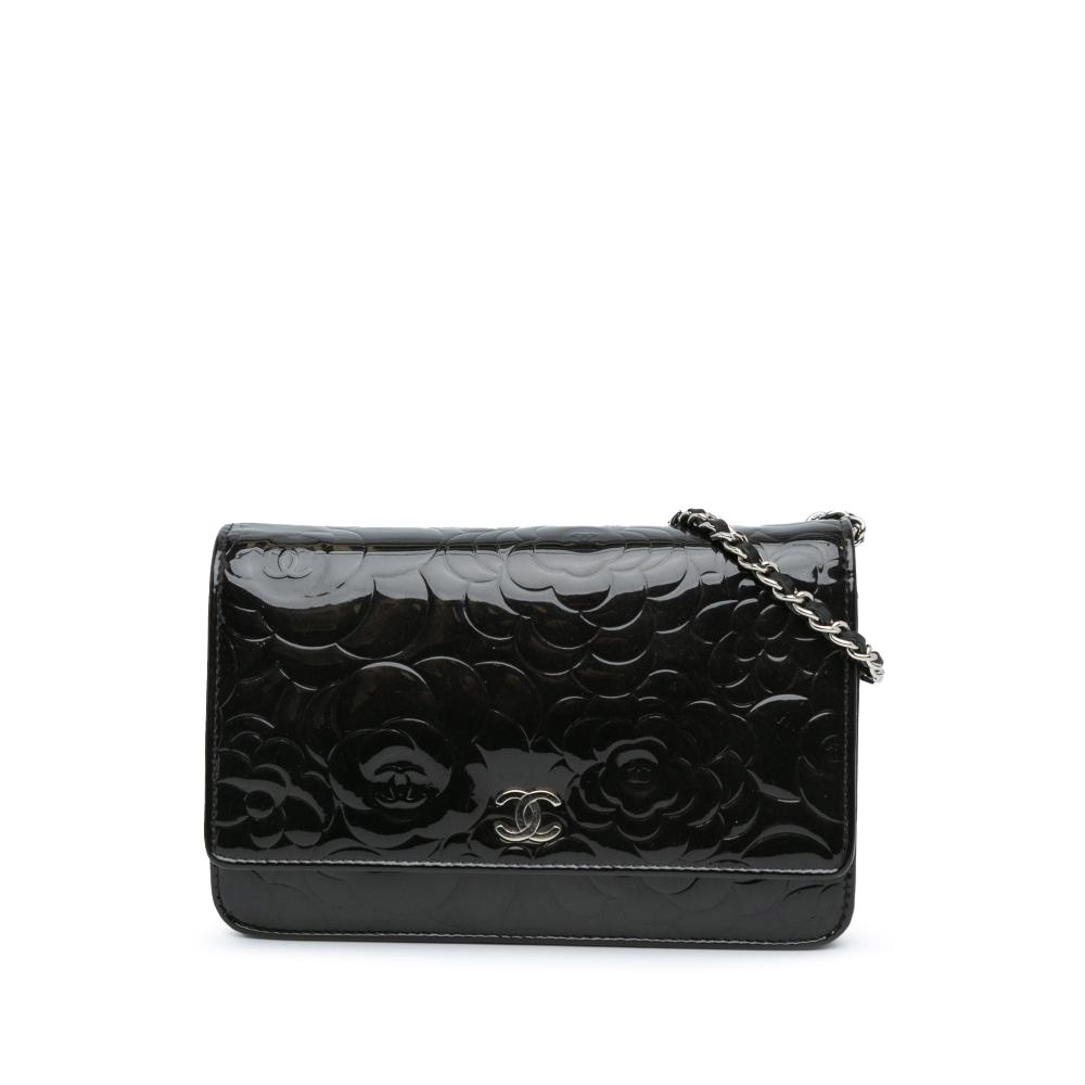 Chanel B Chanel Black Patent Leather Leather Patent Camellia Wallet On Chain Italy