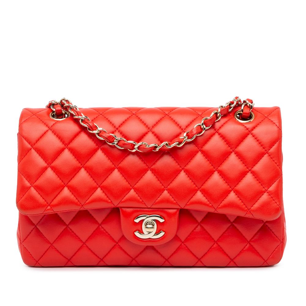 Chanel B Chanel Red Lambskin Leather Leather Medium Classic Lambskin Double Flap France