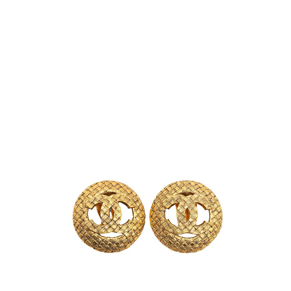 Chanel AB Chanel Gold Gold Plated Metal CC Round Clip On Earrings France