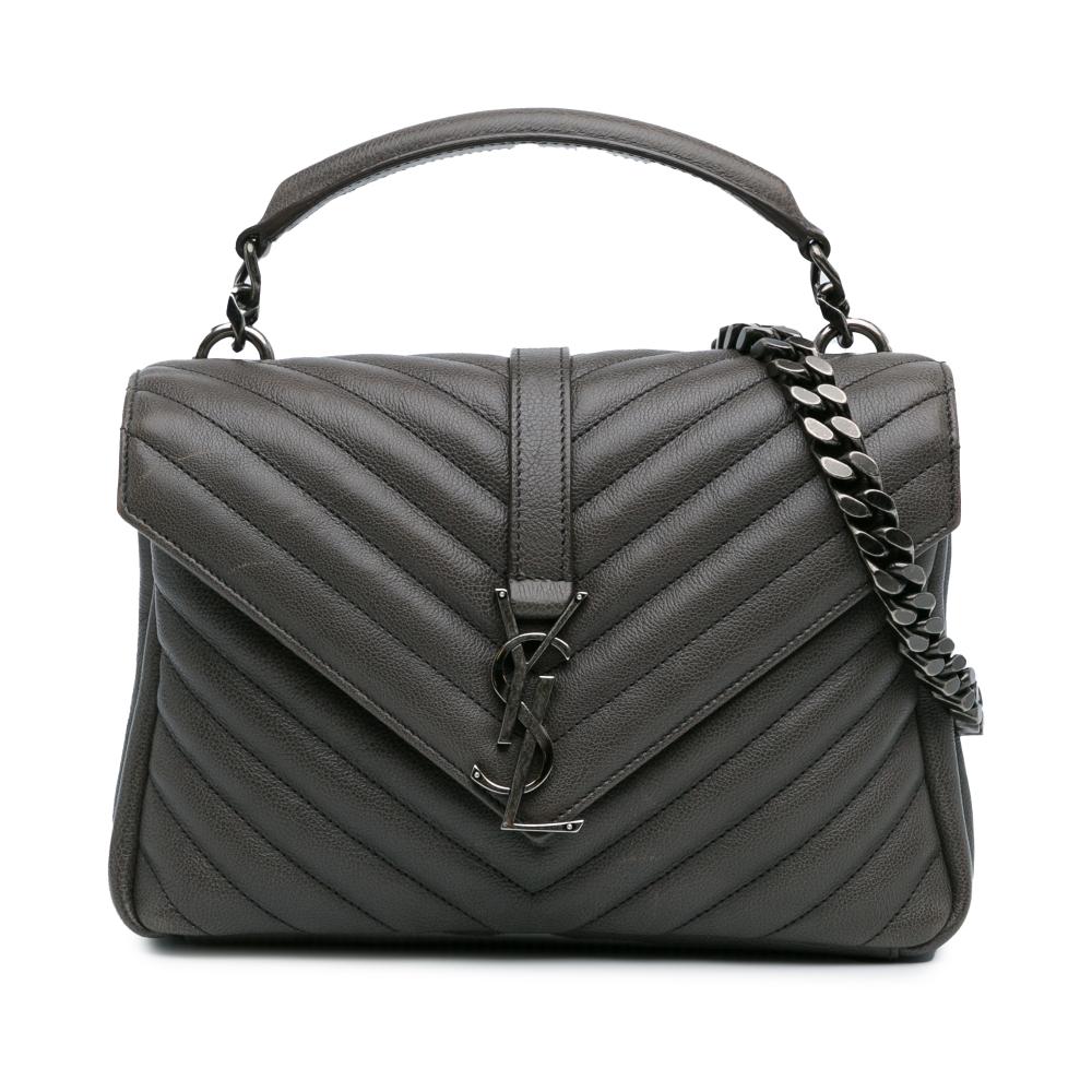 Saint Laurent Gray Medium Monogram Chevron Sheepskin College Satchel Italy