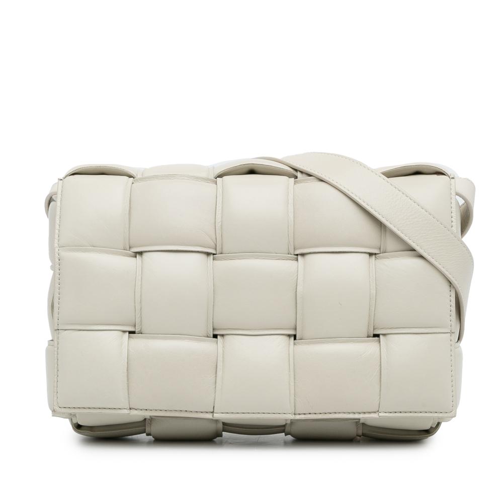 Bottega Veneta B Bottega Veneta White Calf Leather skin Intrecciato Padded Cassette Crossbody Italy