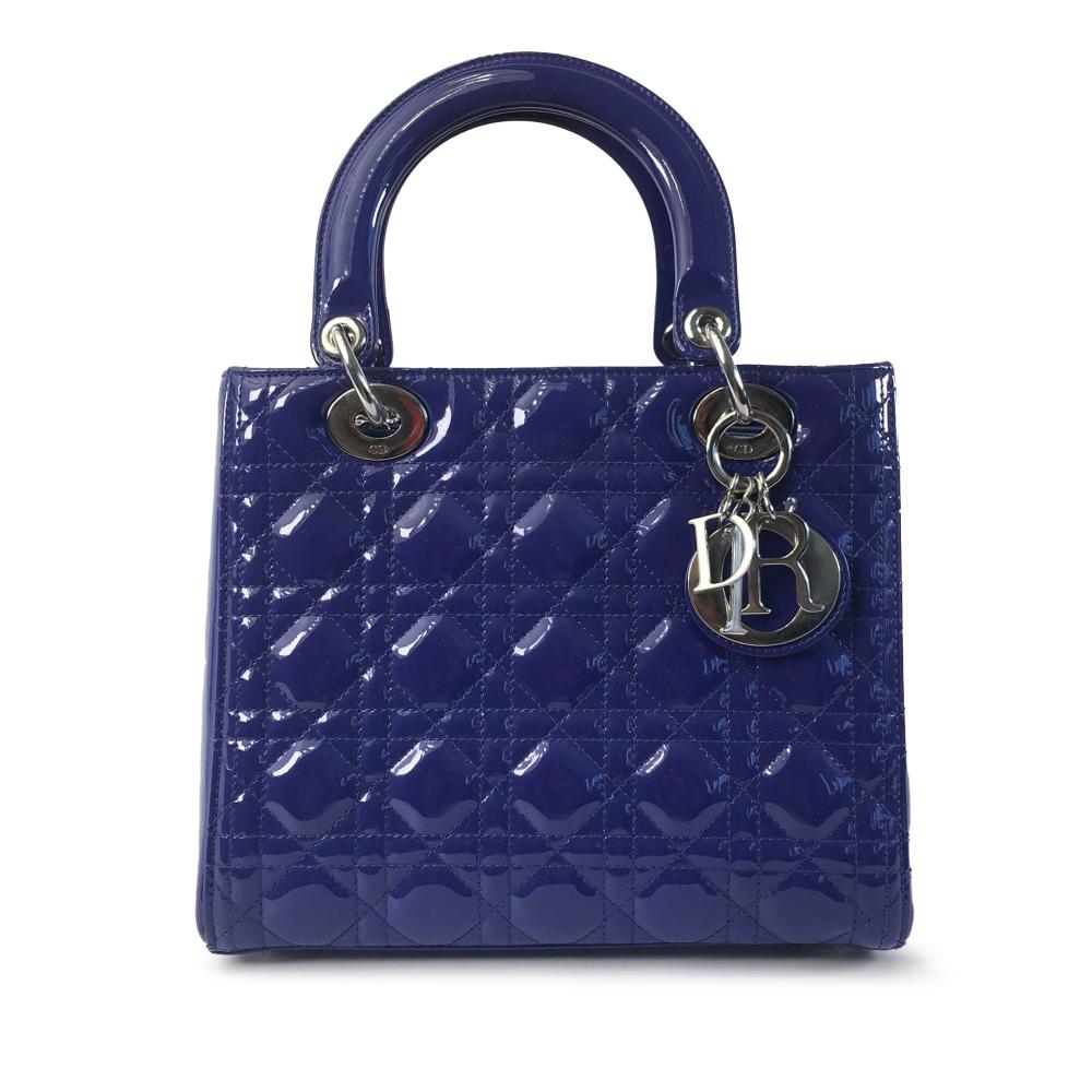 Christian Dior AB Dior Blue Midnight Blue Patent Leather Leather Medium Patent Cannage Lady Dior Italy