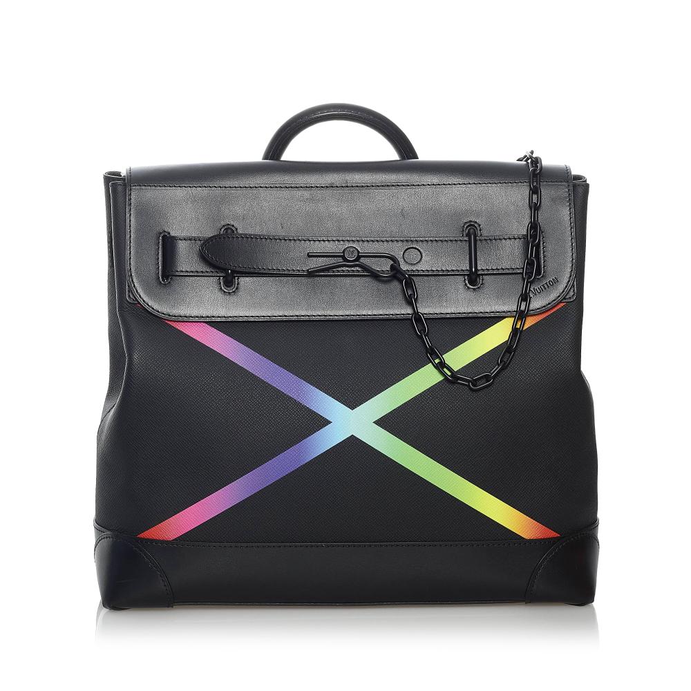 Louis Vuitton A Louis Vuitton Black with Multi Taiga Leather Leather Taiga Rainbow Steamer PM France