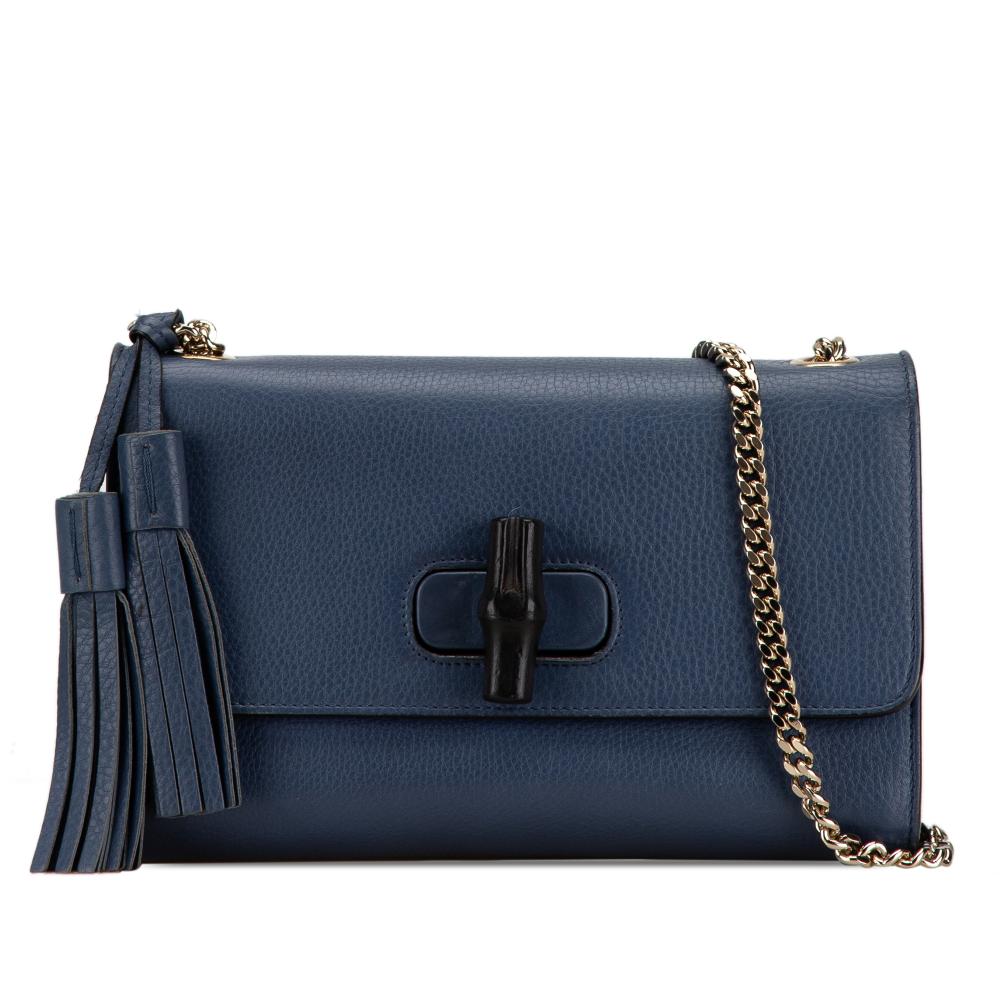 Gucci AB Gucci Blue Navy Calf Leather Medium Miss Bamboo Crossbody Italy