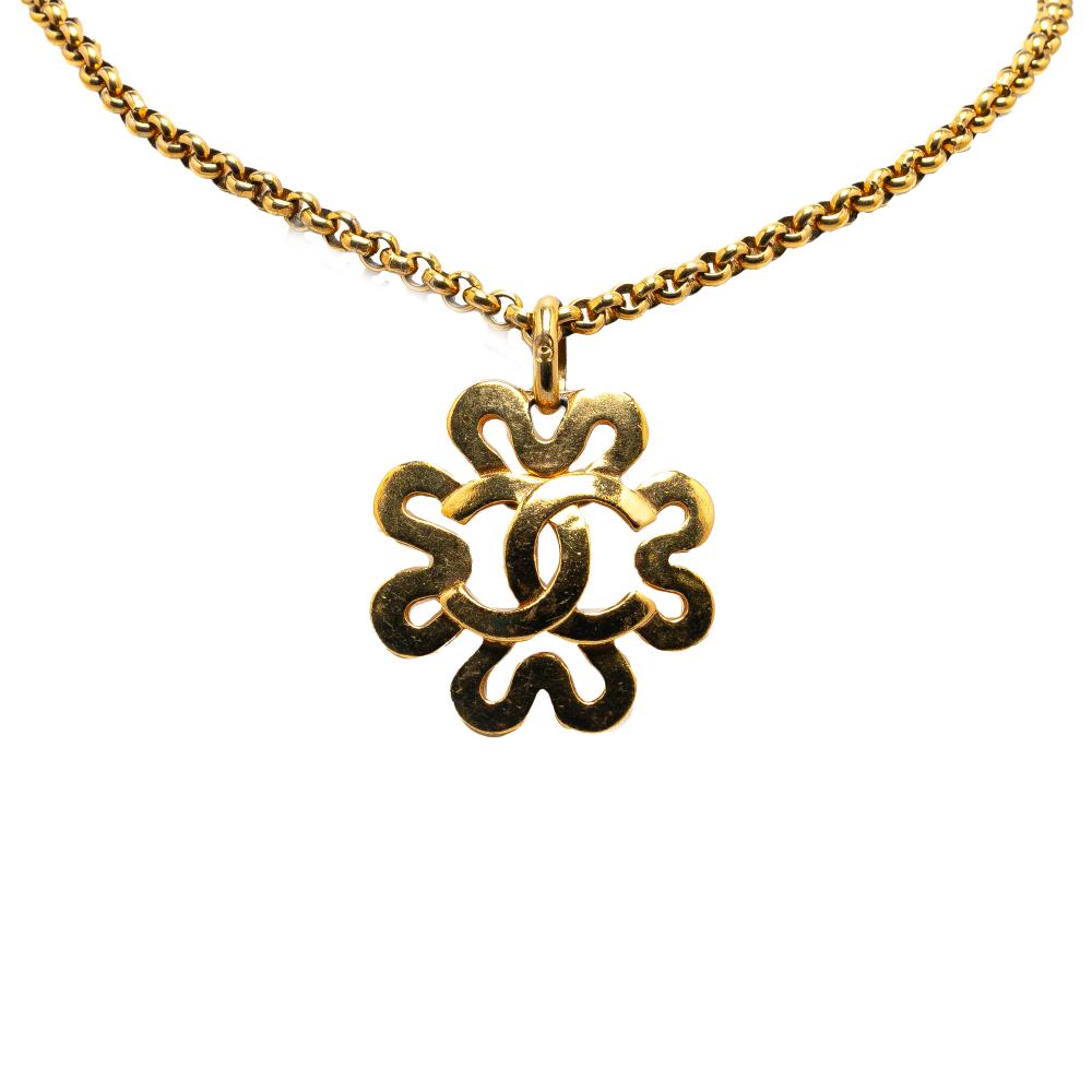 Chanel B Chanel Gold Gold Plated Metal CC Flower Pendant Necklace France