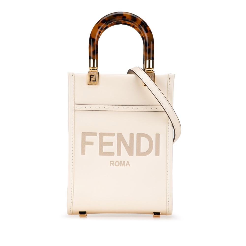 Fendi AB Fendi White Calf Leather Mini Sunshine Shopper Tote Italy