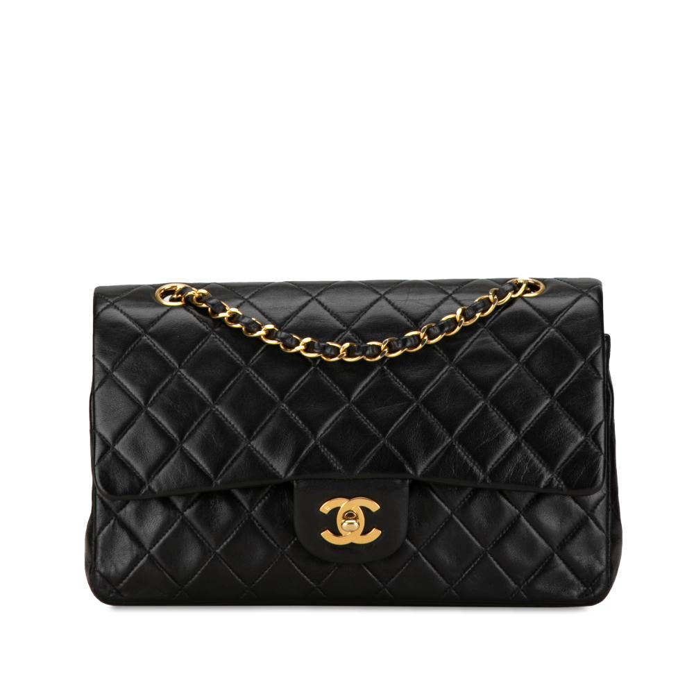 Chanel B Chanel Black Lambskin Leather Leather Medium Classic Lambskin Double Flap France