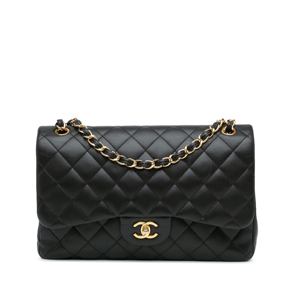 Chanel B Chanel Black Lambskin Leather Leather Jumbo Classic Lambskin Double Flap France