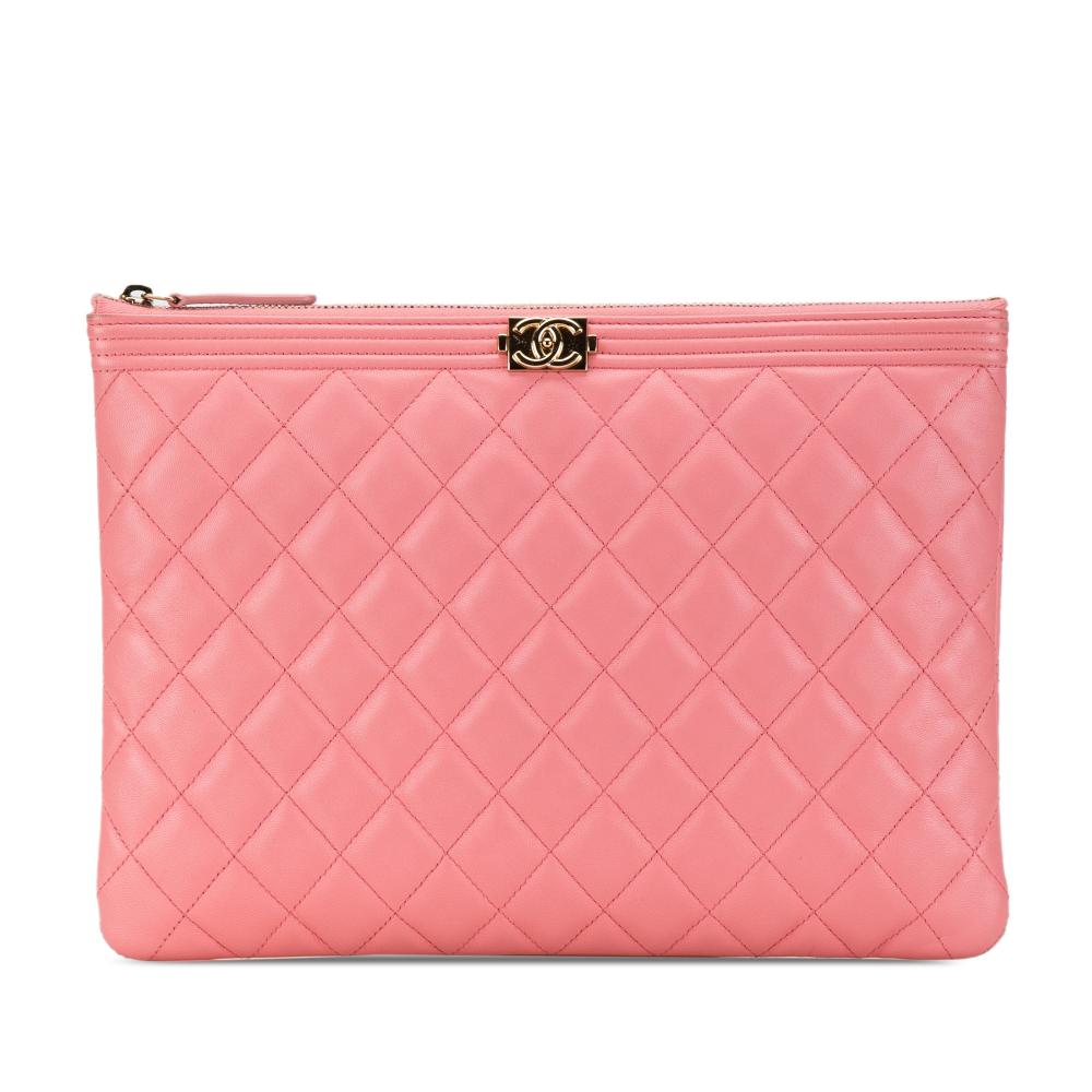 Chanel B Chanel Pink Lambskin Leather Leather Medium Quilted Lambskin Boy O Case Clutch Italy