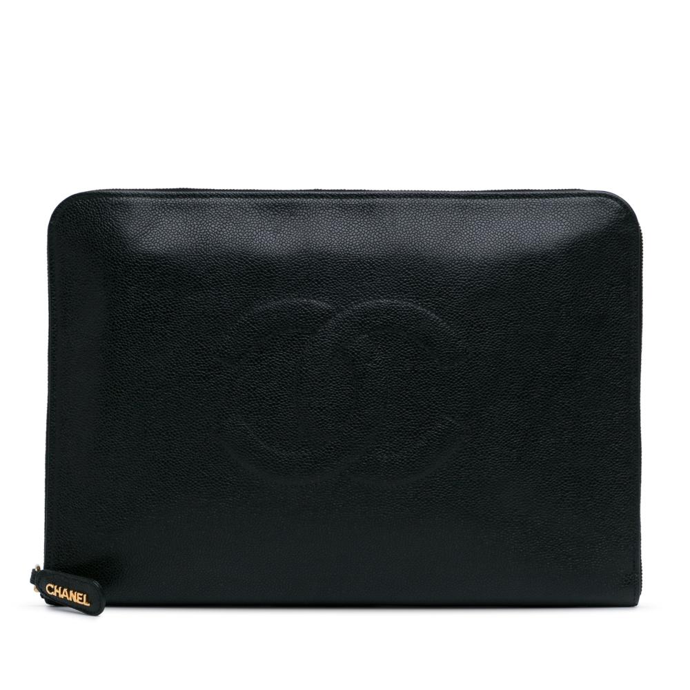 Chanel B Chanel Black Caviar Leather Leather CC Caviar Documents Portfolio Clutch Italy