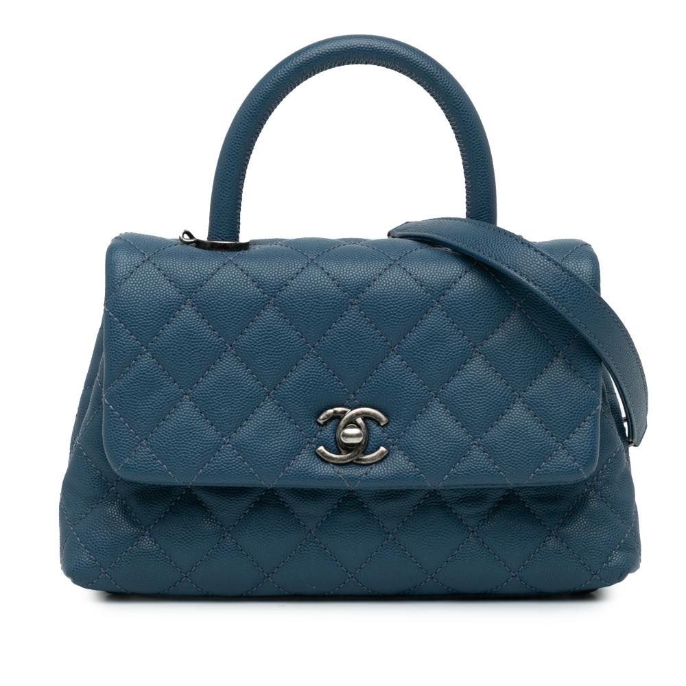 Chanel B Chanel Blue Navy Caviar Leather Leather Mini Quilted Caviar Coco Top Handle Bag Italy