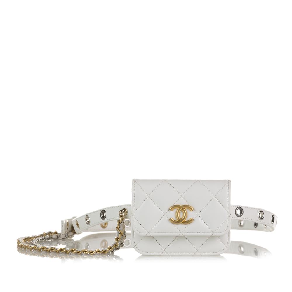 Chanel AB Chanel White Lambskin Leather Leather Punk Chain Belt Bag France