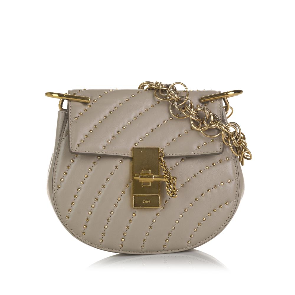 Chloé AB Chloé Brown Taupe Calf Leather Mini Studded Drew Bijou Italy