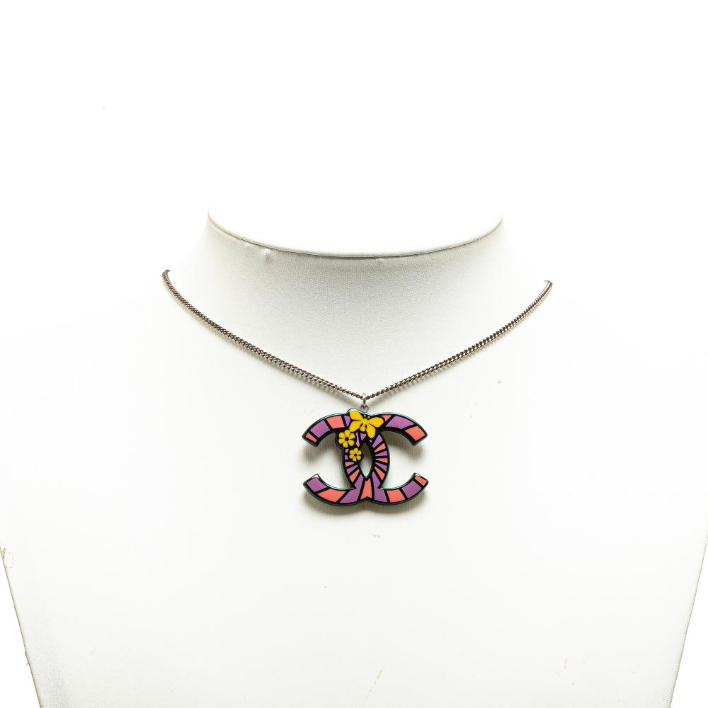 Chanel AB Chanel Purple Enamel Other Brass Butterfly CC Pendant Necklace France