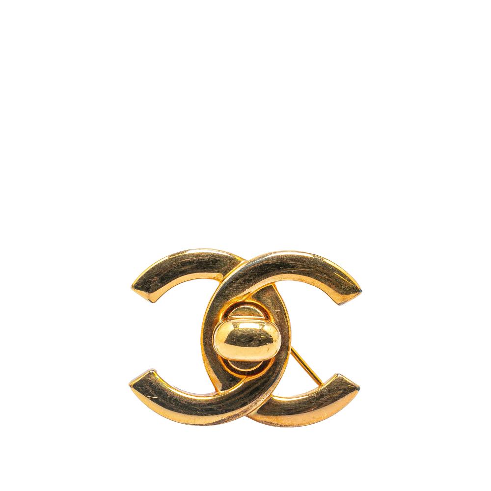 Chanel B Chanel Gold Gold Plated Metal CC Turn-Lock Brooch France