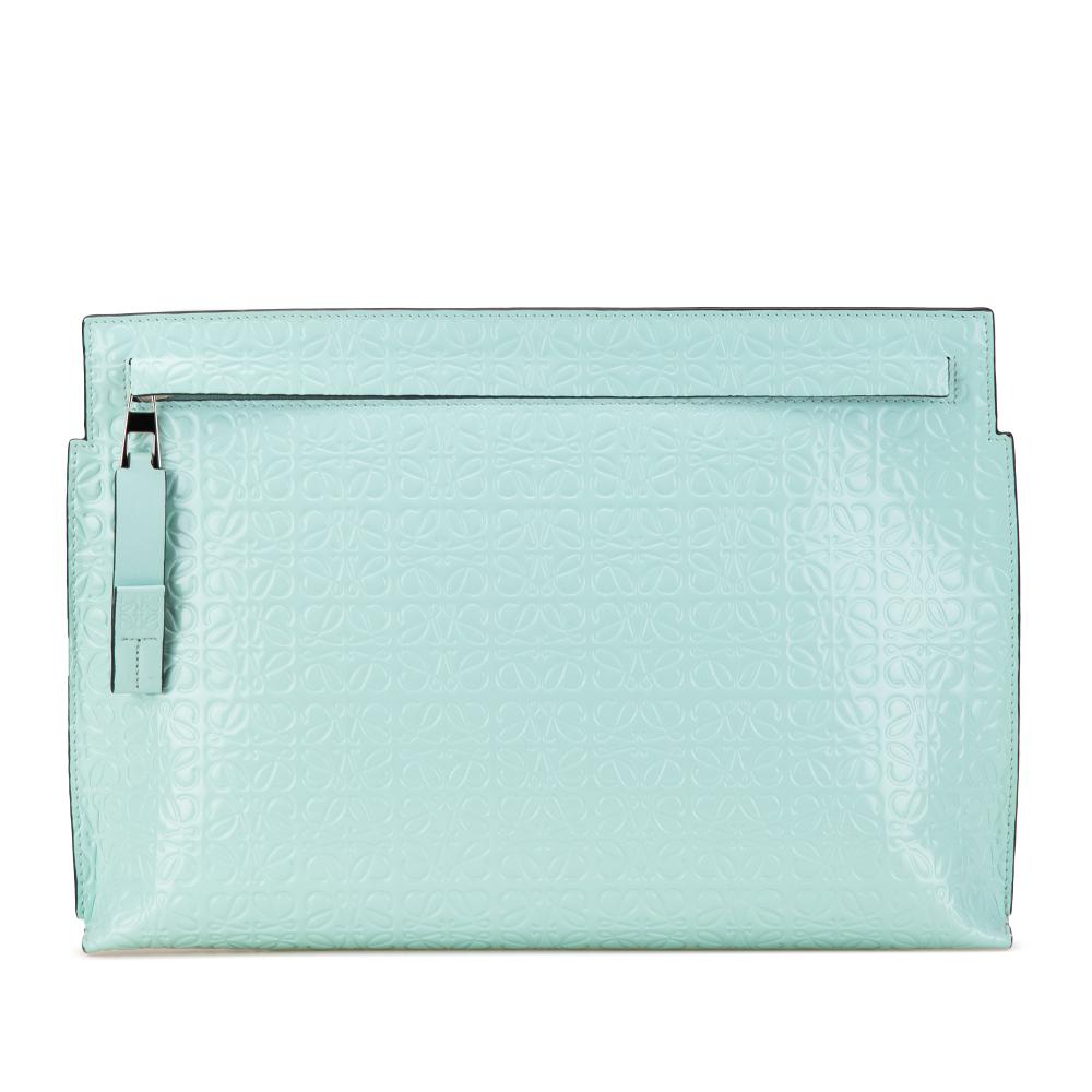 Loewe AB LOEWE Blue Light Blue Calf Leather Embossed Anagram Repeat T Clutch Spain