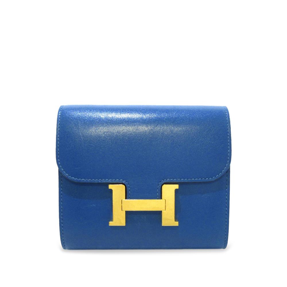 Hermès B Hermès Blue Calf Leather Constance Compact Wallet France