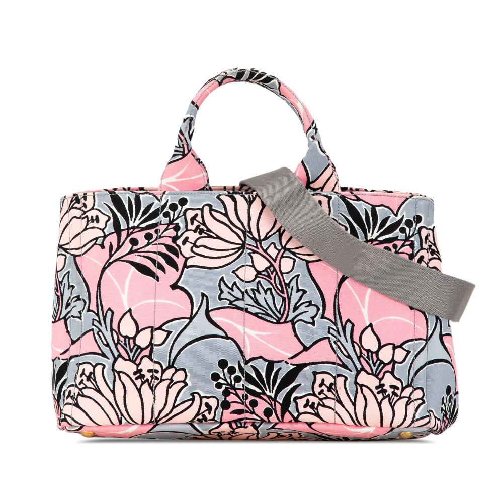 Prada B Prada Pink Canvas Fabric Floral Printed Canapa Satchel Italy