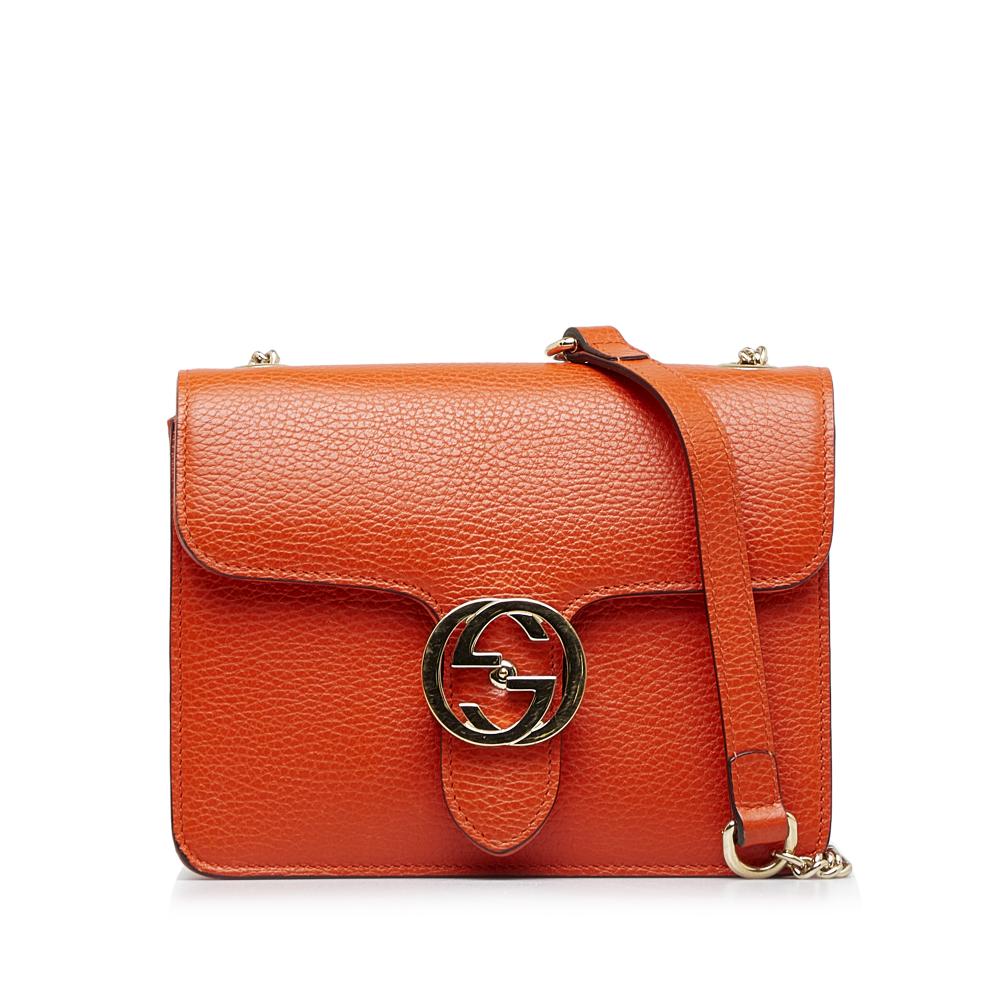 Gucci B Gucci Orange Calf Leather Small Dollar Interlocking G Crossbody Italy