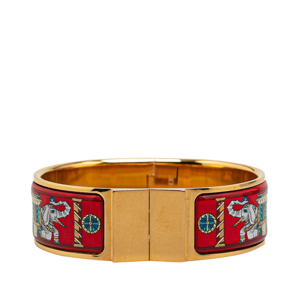 Hermès B Hermès Red Enamel Other Wide Elephant Hinge Bangle 60 France